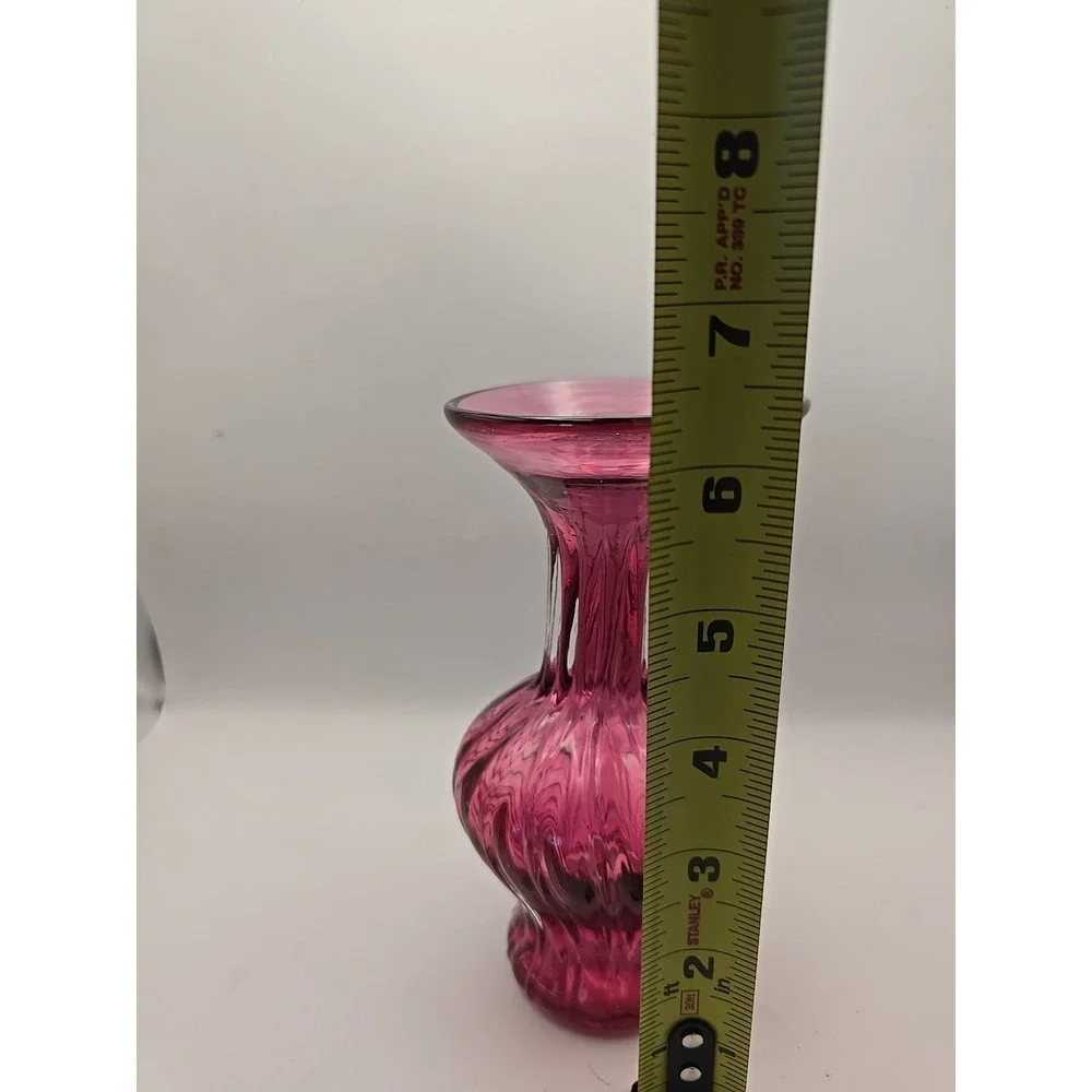 Pilgrim Cranberry Glass Vase Hand‎ Blown Ribbed Flared Flower Vase 5.5